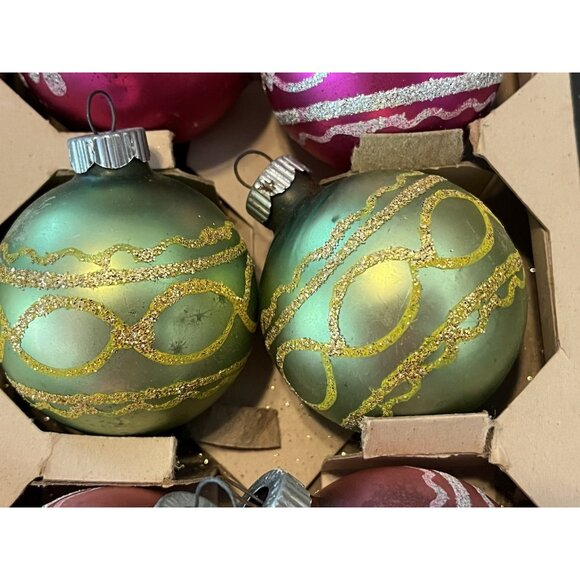 12 Shiny Bright Christmas Ornament Mica MCM Mercury Glass Some Matching With Box - Picture 8 of 12